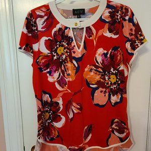 AUW Red Abstract Flower Blouse